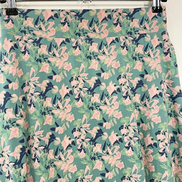 New Pact Stretch Cotton Floral Knit Midi Skirt Jade Green Pink Small - Picture 5 of 8